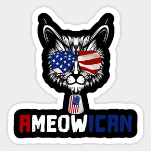 Ameowica Proud Patriot Cat Lover Us Flag American Premium Sticker